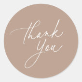 Eenvoudig neutraal Tan kalligrafie script Dank u Ronde Sticker (Voorkant)