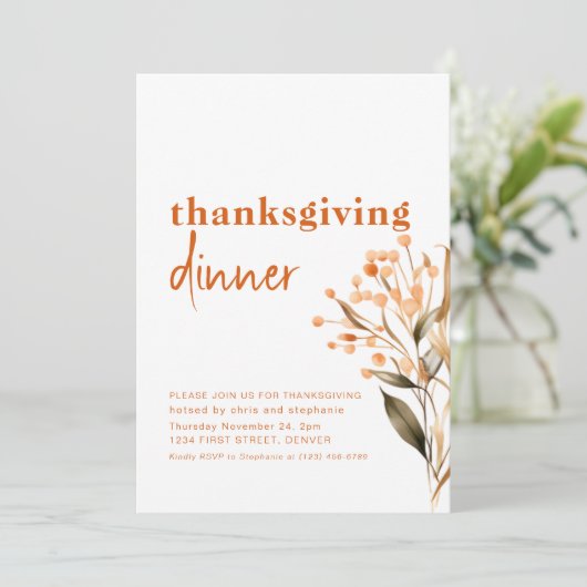 Eenvoudig Neutraal Thanksgiving Dinerfeest Kaart (Staand voorkant)