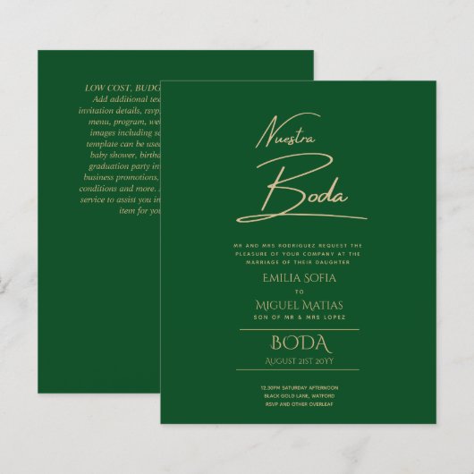 Eenvoudig Nuestra BODA Spaanse Huwelijksuitnodigin (Voorkant / Achterkant)