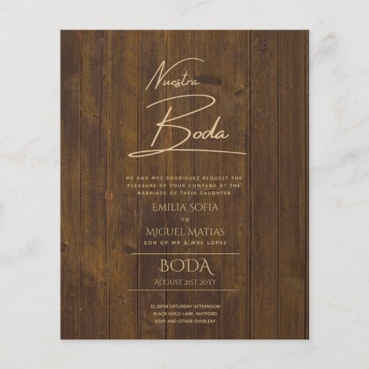Eenvoudig Nuestra BODA Spaanse Huwelijksuitnodigin Flyer (Voorkant)