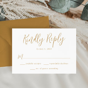 Eenvoudig Ochre Script Weddenschap RSVP Kaartje