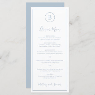 Eenvoudig officieel mosterd blauw monogram huwelij menu