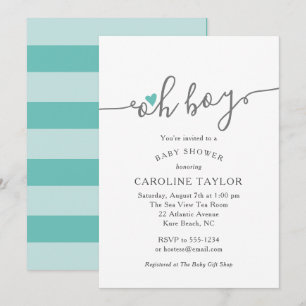 Eenvoudig Oh Boy Blauwgroen Baby shower Kaart