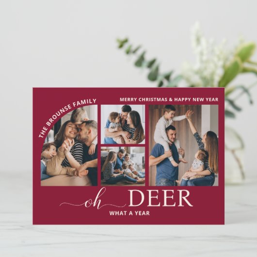Eenvoudig Oh Hert Wat een jaar Photo Collage Kerst Kaart (Staand voorkant)