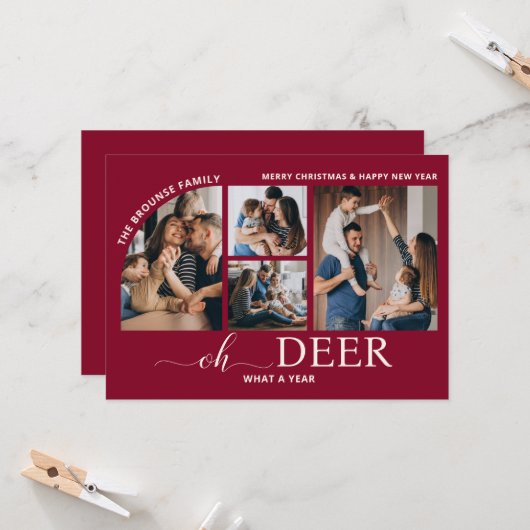 Eenvoudig Oh Hert Wat een jaar Photo Collage Kerst Kaart (Voorkant / Achterkant in situ)