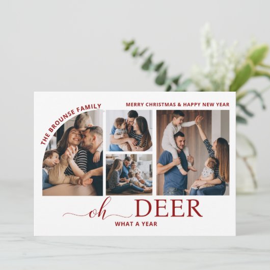 Eenvoudig Oh Hert Wat een jaar Photo Collage Kerst Kaart (Staand voorkant)