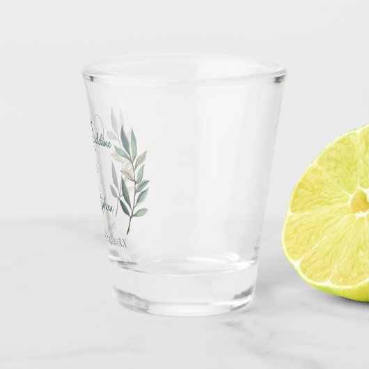 Eenvoudig olieplek-ellef-bruiloft-monogram Botanis Shot Glas (Rechts)