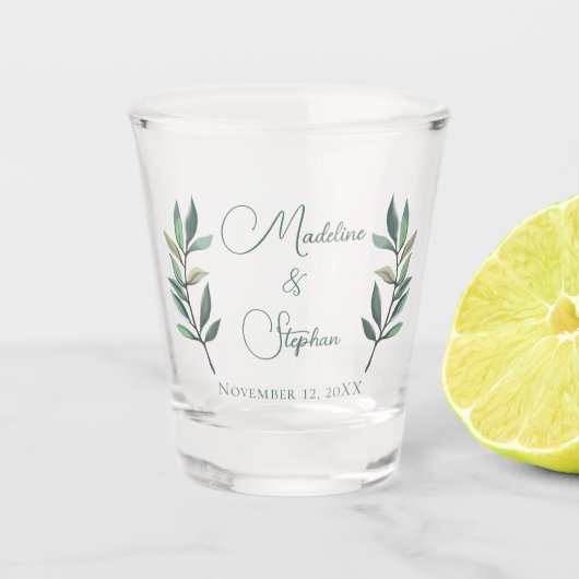 Eenvoudig olieplek-ellef-bruiloft-monogram Botanis Shot Glas (Voorkant)