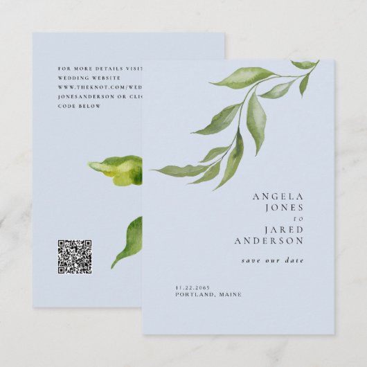 Eenvoudig olievlek Dusty Blue Wedding Save The Date (Voorkant / Achterkant)