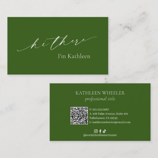 Eenvoudig Olijfbos Groen Elegant Modern Visitekaartje (Voorkant / Achterkant)