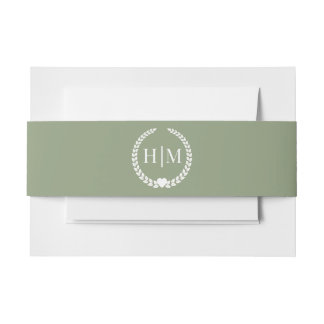 Eenvoudig Olijfgroen Minimalistisch Monogram Uitnodigingen Wikkel