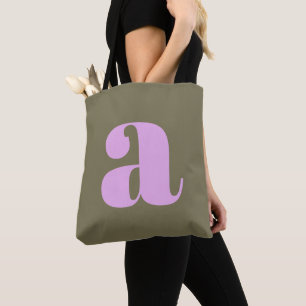 Eenvoudig olive en Lila gebold monogram Initiaal Tote Bag