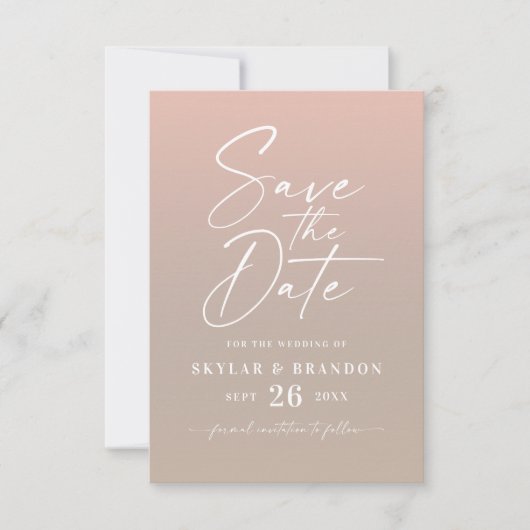 Eenvoudig ombre gradiënt Taupe Beige & Blush Wedde Save The Date (Voorkant)