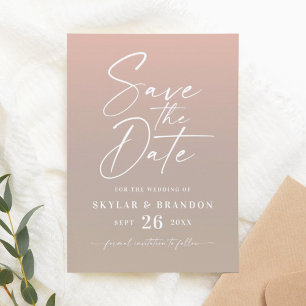 Eenvoudig ombre gradiënt Taupe Beige & Blush Wedde Save The Date
