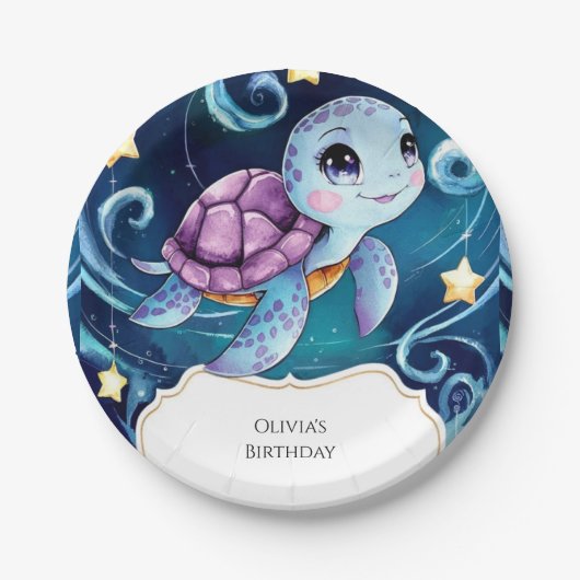 Eenvoudig Onder het Zee Boho Turtle Verjaardag Papieren Bordje (Voorkant)