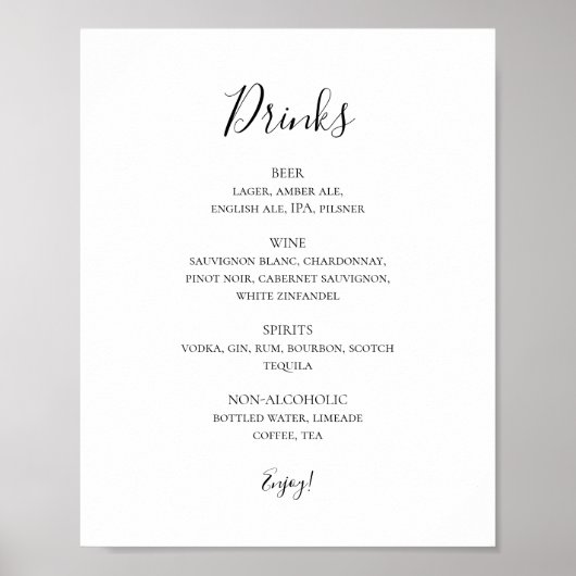 Eenvoudig Onderteken van het Menu Drinken van het  Poster (Voorkant)