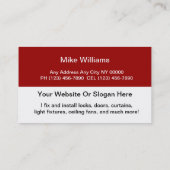 Eenvoudig online design met handyman Business Card Visitekaartje (Achterkant)