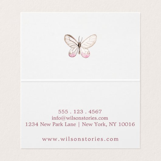 Eenvoudig ontwerp, Blush Butterfly vouwbaar Visite Visitekaartje (Binnenkant ongevouwen)