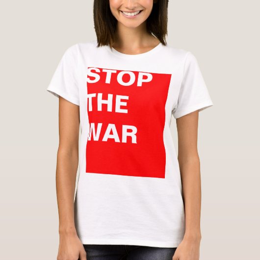 Eenvoudig ontwerp "rechthoek rood STOP DE OORLOG" T-shirt (Voorkant)