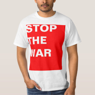 Eenvoudig ontwerp "rechthoekig rood STOP DE WAR" T-shirt