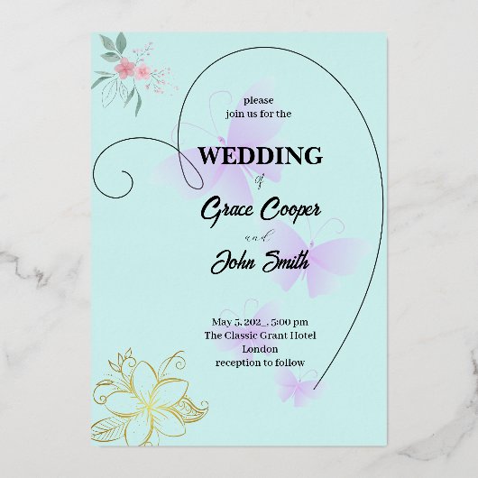 Eenvoudig ontwerp van de trouwkaart folie uitnodiging (Voorkant)