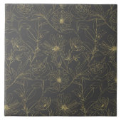 Eenvoudig ontwerp van tuinbloemen gouden contouren tegeltje (Voorkant)