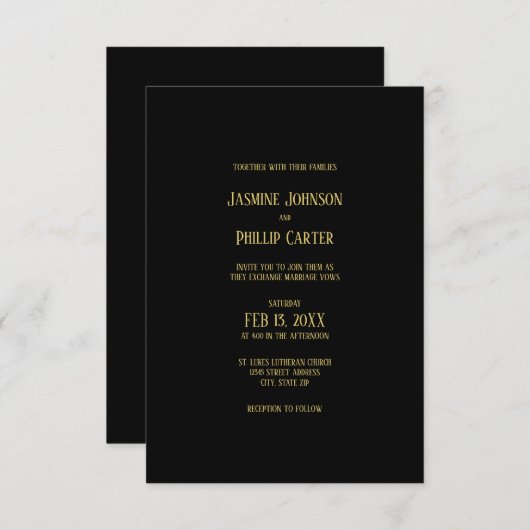 Eenvoudig ontwerp voor zwart-wit en goud - 3x5 Wed Kaart (Voorkant / Achterkant)