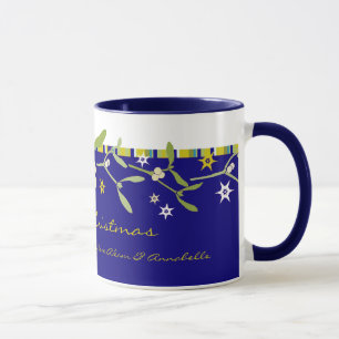 Eenvoudig ontworpen blauw kerstfeest dank u mok