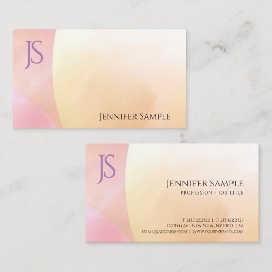 Eenvoudig ontworpen end modern Waterverf monogram Visitekaartje (Voorkant / Achterkant)