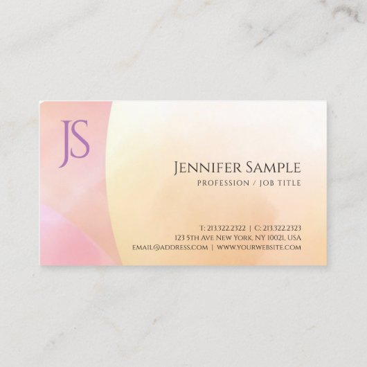 Eenvoudig ontworpen end modern Waterverf monogram Visitekaartje (Achterkant)