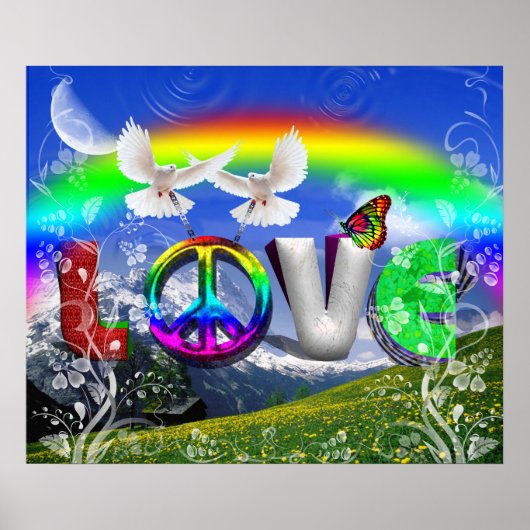 Eenvoudig ontworpen Surreal Peace and Love Art Poster (Voorkant)