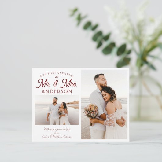 Eenvoudig onze eerste kerstman en Mrs Two Foto Aankondigingskaart (Staand voorkant)