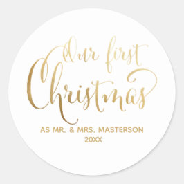 Eenvoudig Onze Eerste Kerstmis Passen getrouwd Gou Ronde Sticker