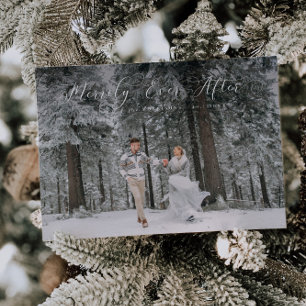 Eenvoudig ooit na bruiloft foto feestdagenkaart