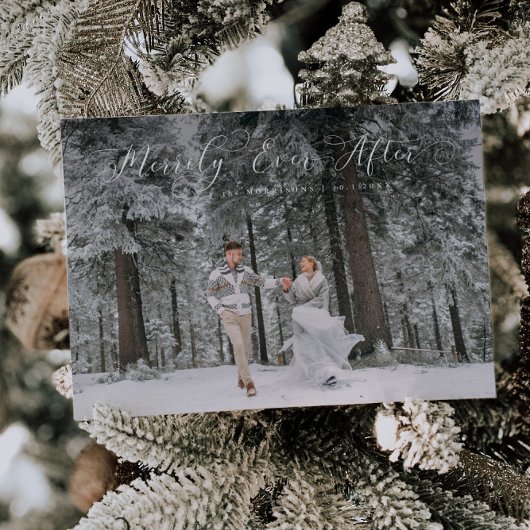Eenvoudig ooit na bruiloft foto feestdagenkaart