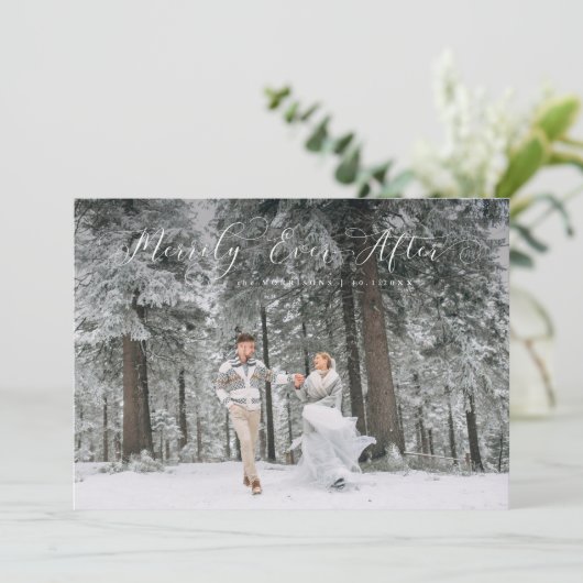 Eenvoudig ooit na bruiloft foto feestdagenkaart (Staand voorkant)