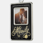 Eenvoudig ooit na de krullende kerstfoto verzilverd omlijst ornament (Links)