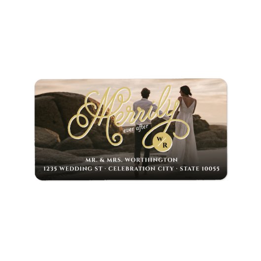 Eenvoudig ooit na Gold Curly Script Photo Address Etiket (Voorkant)