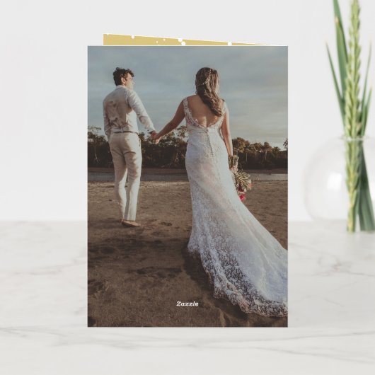 Eenvoudig ooit na gouden krullen foto-bruiloft feestdagen kaart (Achterkant)