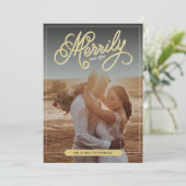 Eenvoudig ooit na gouden krullen foto-bruiloft feestdagenkaart (Staand voorkant)