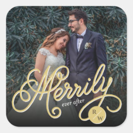 Eenvoudig ooit na gouden krullen foto-bruiloft vierkante sticker