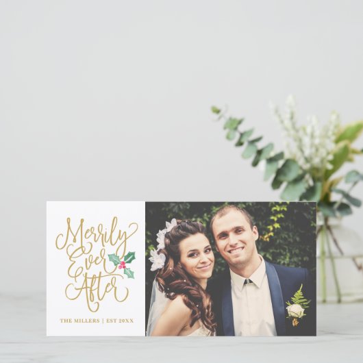 Eenvoudig ooit na huwelijksfeestdag Foto | Goud Feestdagenkaart (Staand voorkant)