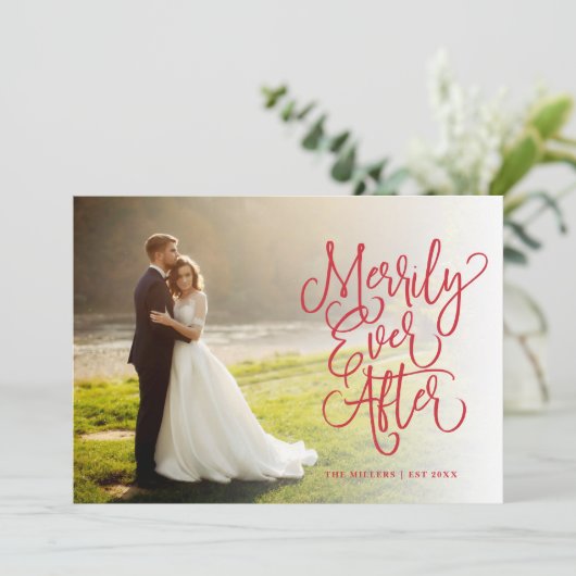 Eenvoudig ooit na huwelijksfeestdag volledige foto feestdagenkaart (Staand voorkant)