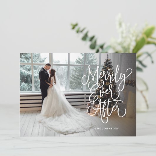 Eenvoudig ooit na huwelijksfeestdag volledige foto feestdagenkaart (Staand voorkant)