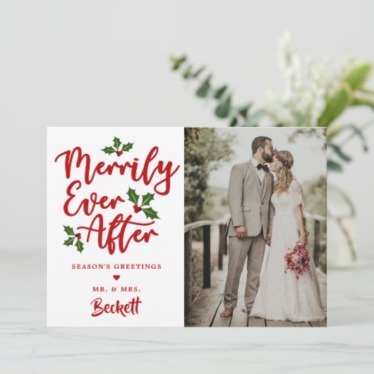 Eenvoudig Ooit na kerstfoto Feestdagenkaart (Staand voorkant)