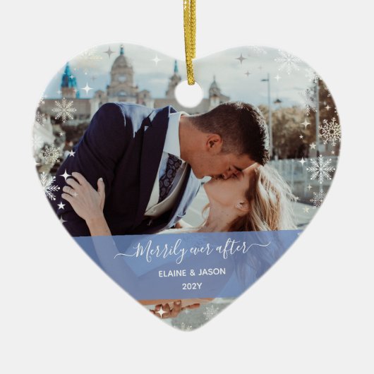 Eenvoudig ooit na + onze eerste kerstfoto's 2 keramisch ornament (Voorkant)