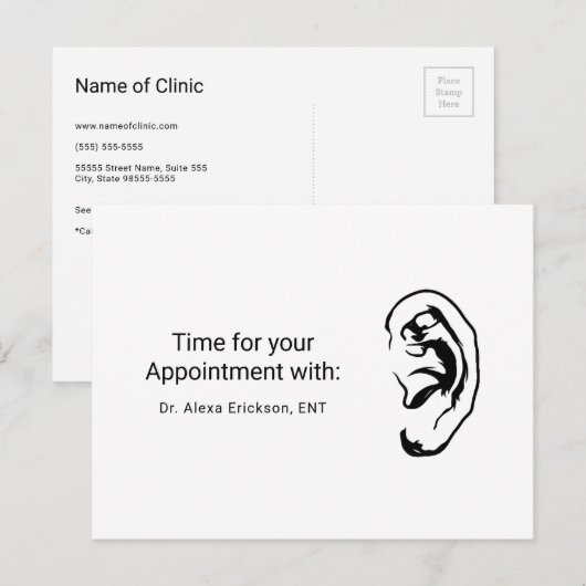 Eenvoudig oor KNO-otrolaryngoloog benoeming Briefkaart (Voorkant / Achterkant)