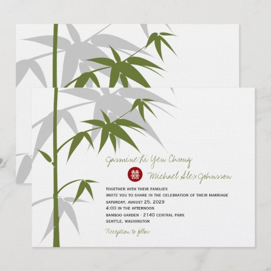 Eenvoudig oosterse Bamboevormende Chinese bruiloft Kaart (Voorkant / Achterkant)