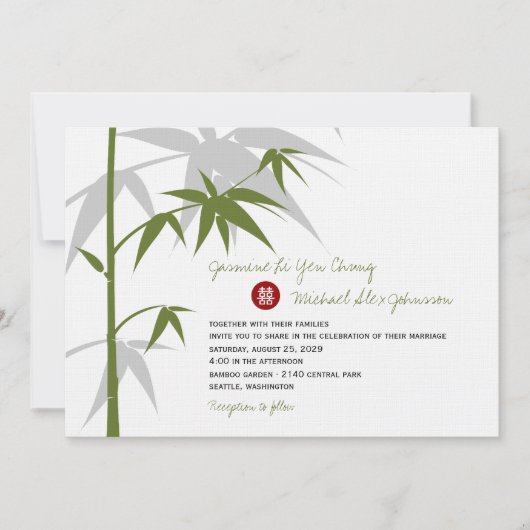 Eenvoudig oosterse Bamboevormende Chinese bruiloft Kaart (Voorkant)