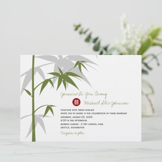 Eenvoudig oosterse Bamboevormende Chinese bruiloft Kaart (Staand voorkant)